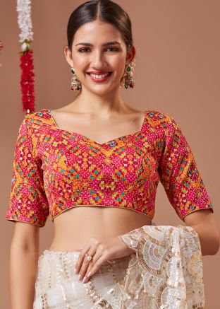 Pink Bandhej Print Blouse in Georgette
