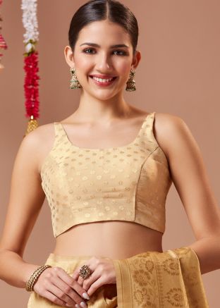 Golden Brocade Blouse In Zari Woven Work