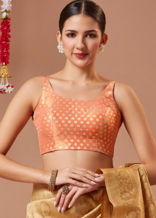 Peach Brocade Blouse In Zari Woven Work