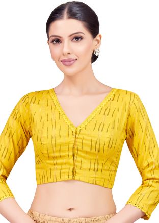 Yellow Color Cotton Saree Blouse 