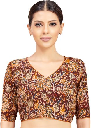Maroon Color Cotton Saree Blouse 