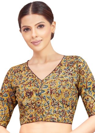 Yellow Color Cotton Saree Blouse 