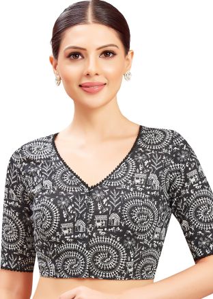 Black Color Cotton Saree Blouse 