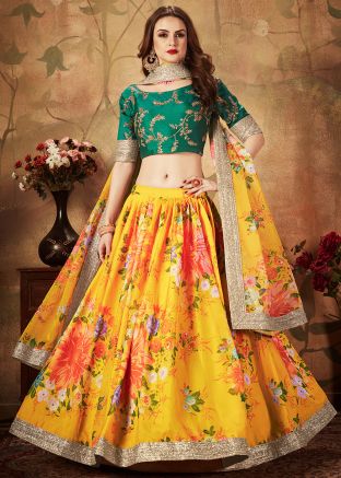 Yellow Digital Floral Printed Lehenga Choli With Dupatta