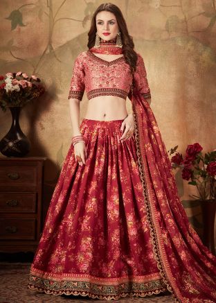 Red Digital Floral Printed Lehenga Choli With Dupatta