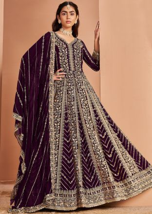 Purple Sequin Work Salwar Suit