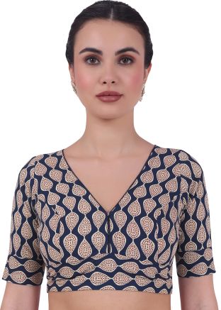 Navy Blue Color Cotton Saree Blouse 