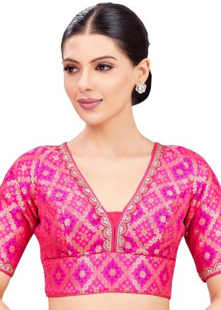 Pink Color Brocade Saree Blouse 
