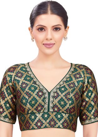 Green Color Brocade Saree Blouse 