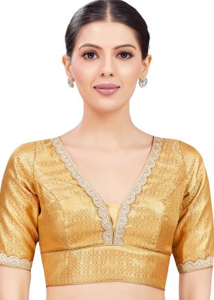 Gold Color Brocade Saree Blouse 