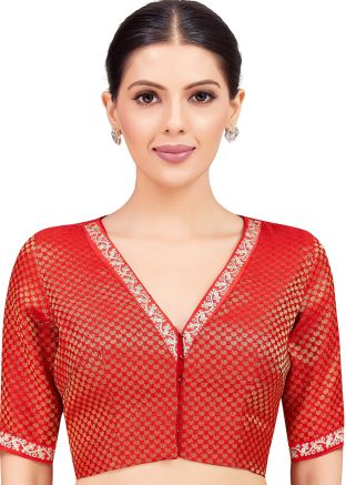 Red Color Brocade Saree Blouse 