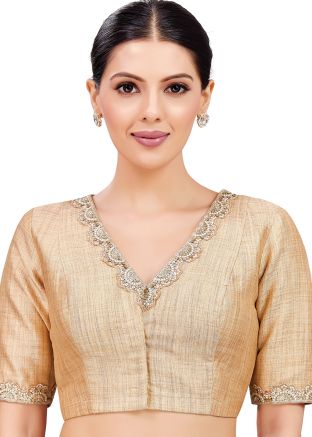 Gold Color Brocade Saree Blouse 