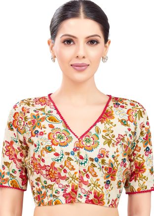 Beige Color Cotton Saree Blouse 