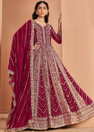 Pink Embroidered Salwar Suit Set In Georgette