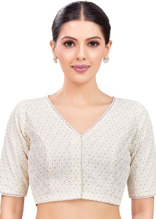 Off White Color Cotton Saree Blouse 