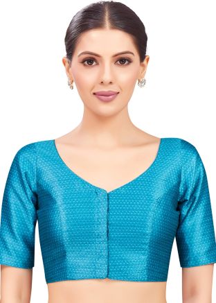 Blue Color Brocade Saree Blouse 