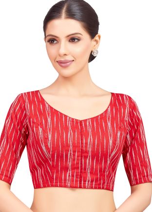 Red Color Cotton Saree Blouse 
