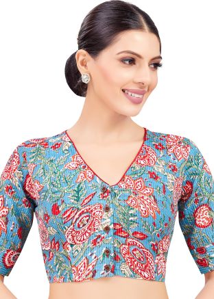 Blue Color Cotton Saree Blouse 