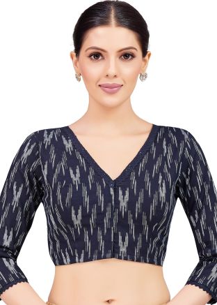 Navy Blue Color Cotton Saree Blouse 