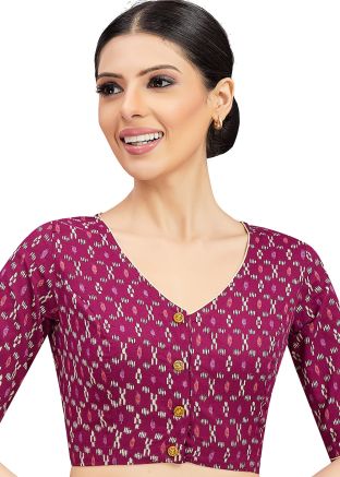 Wine Color Cotton Saree Blouse 