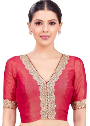 Pink Color Tissue Saree Blouse 