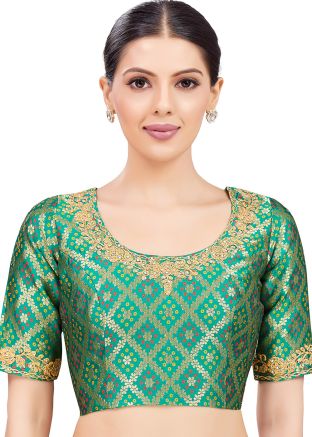 Green Color Brocade Saree Blouse 