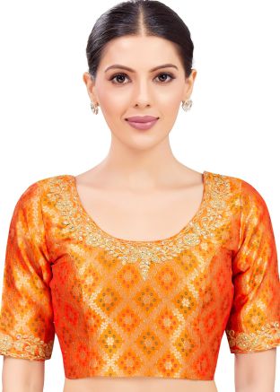 Orange Color Brocade Saree Blouse 