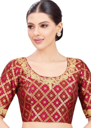 Maroon Color Brocade Saree Blouse 