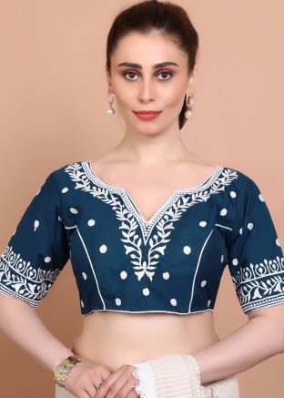 Blue Color Cotton Saree Blouse 