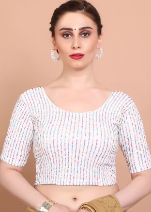 White Color Lycra Saree Blouse 