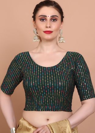 Green Color Lycra Saree Blouse 