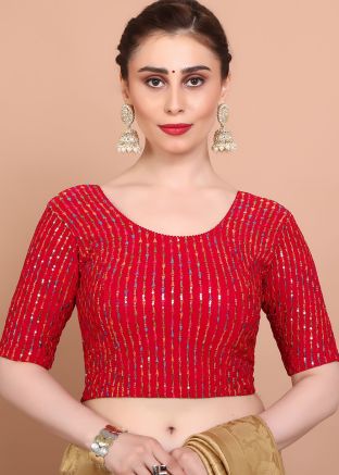 Red Color Lycra Saree Blouse 