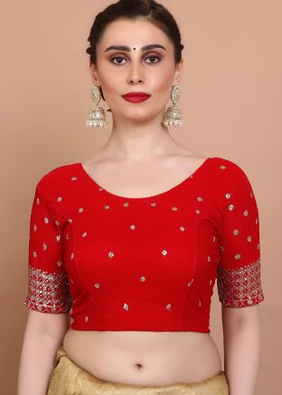 Red Color Lycra Saree Blouse 