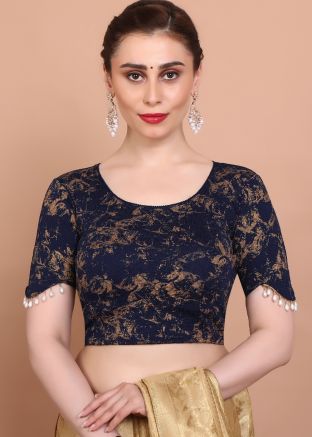 Navy Blue Color Lycra Saree Blouse 