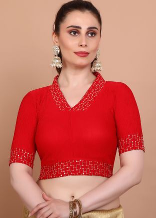 Red Color Lycra Saree Blouse 