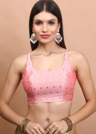 Pink Color Brocade Saree Blouse 