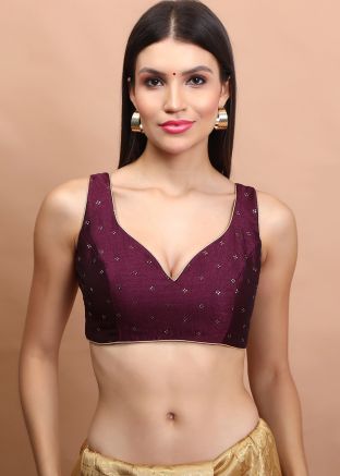 Wine Color Silk Saree Blouse 