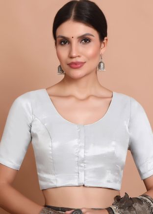 Silver Color Tissue Saree Blouse 