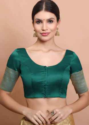 Teal Green Color Silk Saree Blouse 