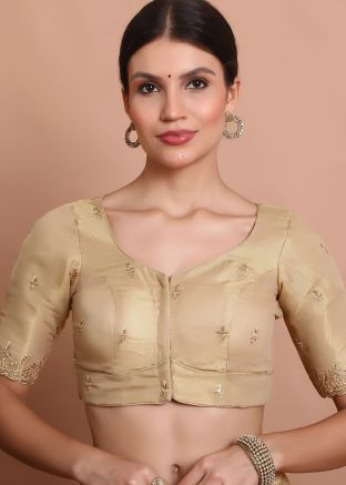Golden Color Tissue Saree Blouse 