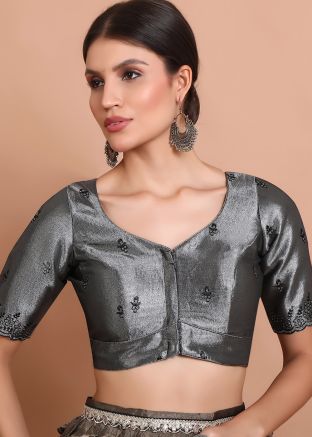 Grey Color Tissue Saree Blouse 