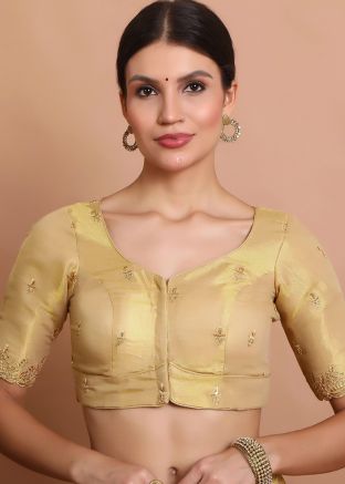 Golden Color Tissue Saree Blouse 