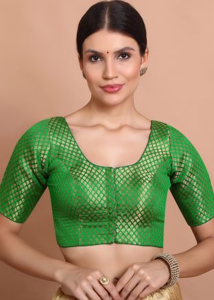 Green Color Brocade Saree Blouse 