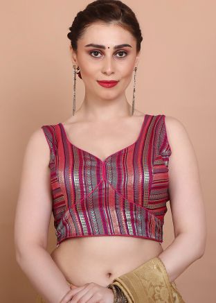 Pink Color Brocade Saree Blouse 