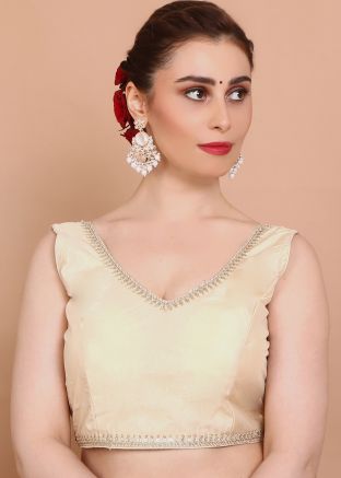 Golden Color Tissue Saree Blouse 