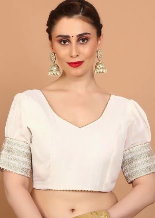 Cream Color Silk Saree Blouse 