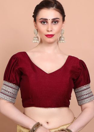 Maroon Color Silk Saree Blouse 
