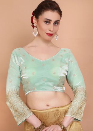 Pista Green Color Organza Saree Blouse 