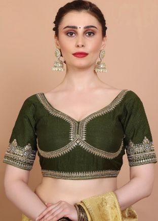Green Color Silk Saree Blouse 