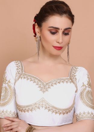 White Color Silk Saree Blouse 